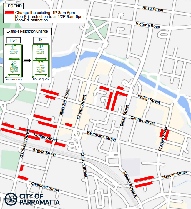 City Of Parramatta Council 30 Minute CBD Parking Proposal   Map Of Parking 