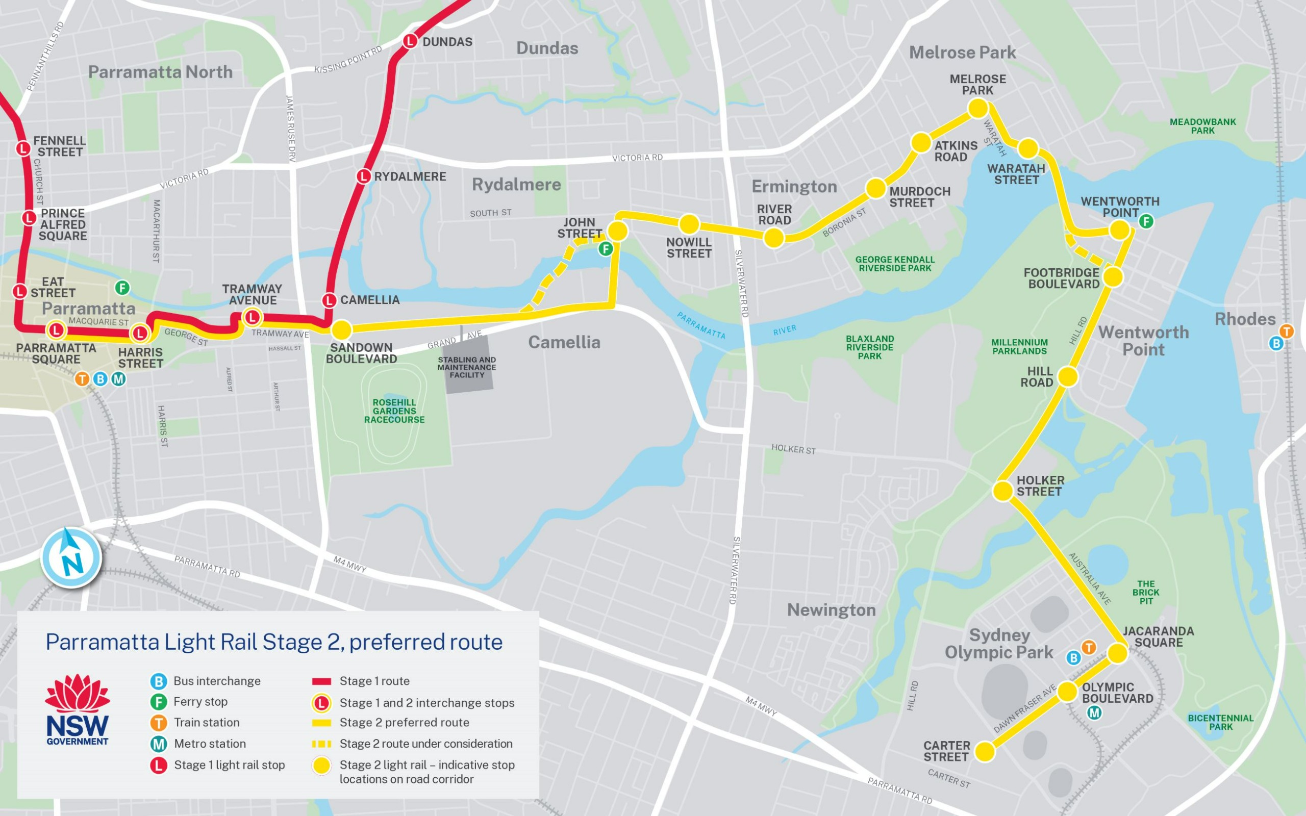 Stage 2 Parramatta Light Rail Operational Map  